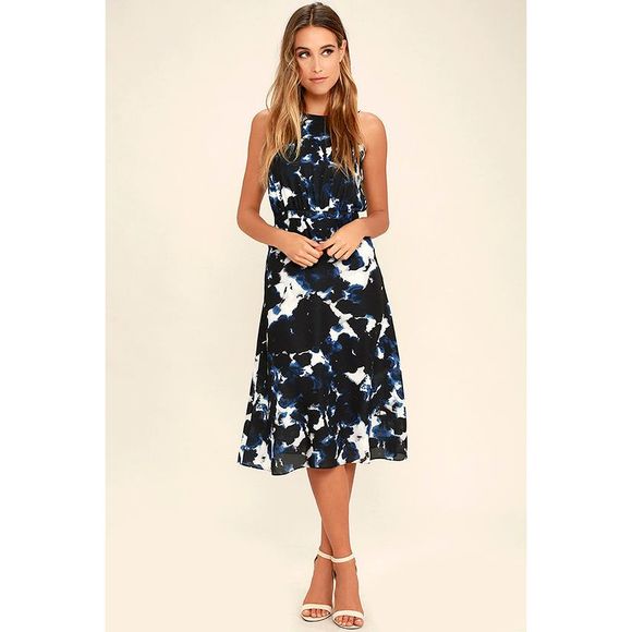 Lulus Dresses & Skirts - Olive & Oak Maddie Black and Blue Print Midi Dress
